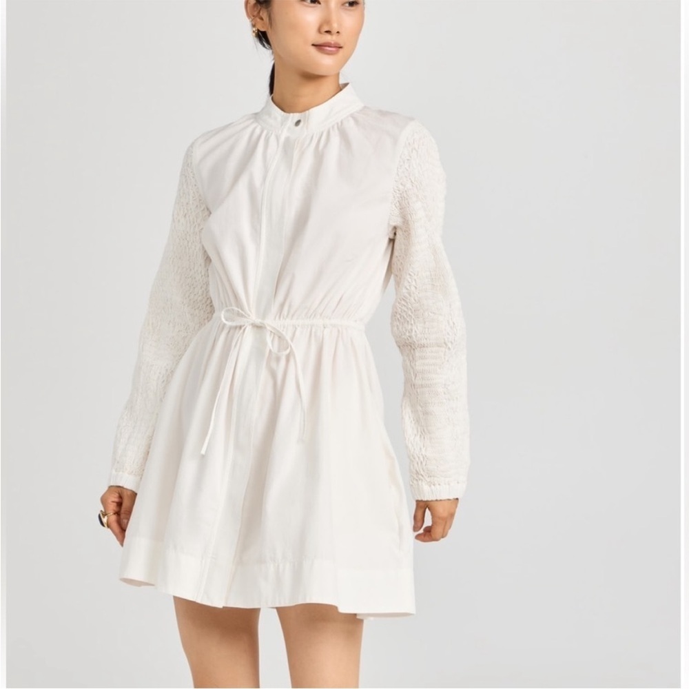 Sea Casey Long Sleeve Hand‎ Smocked Belted Dress Eggshell White Size Medium New